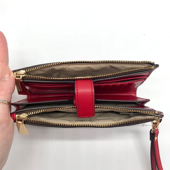 Michael Kors Logo Jet Set Crimson Double Zip Wristlet- NWT - Picture 10 of 13